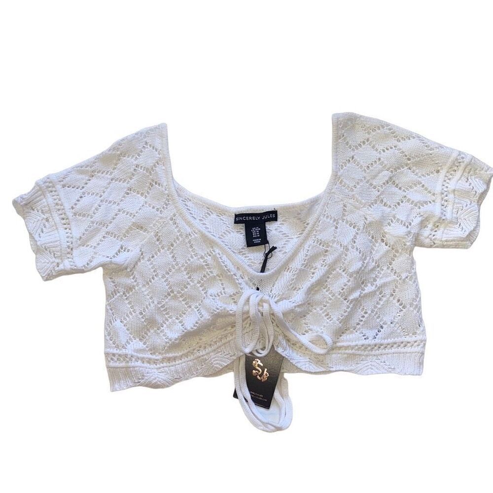 Sincerely Jules NWT Semisheer Crochet Crop Top Coquette Whimsical Romance White